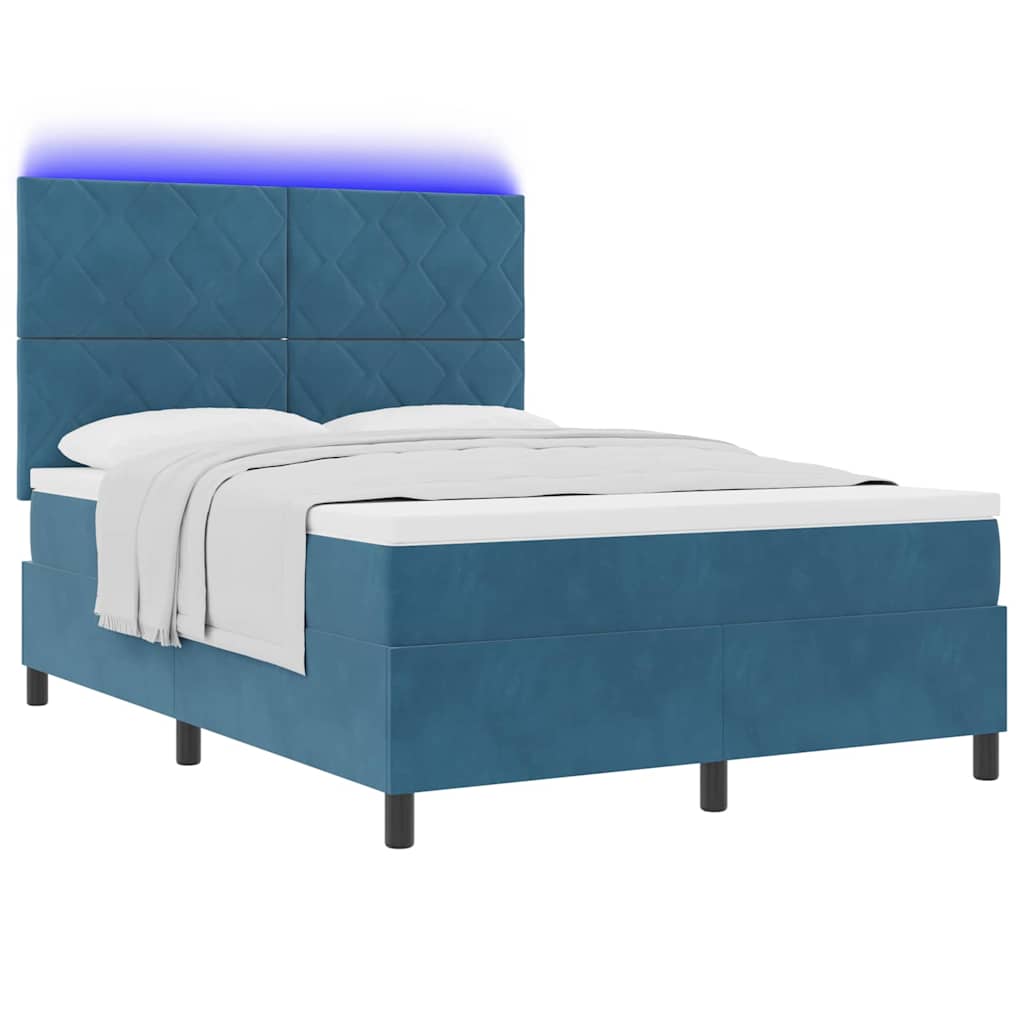LED Box Spring Bed med hovedgærde Mørk blå 140 x 200 cm Fløjl