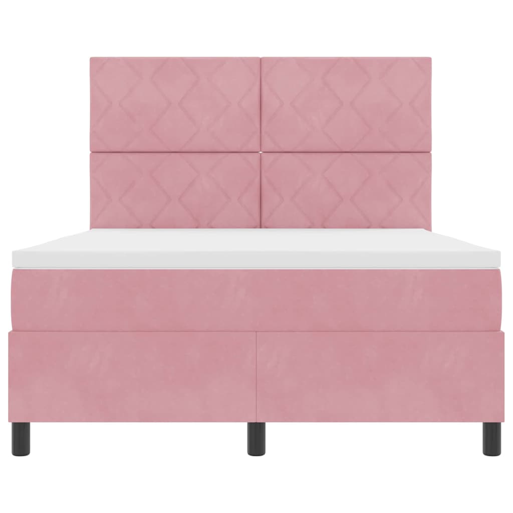 LED Box Spring Bed med hovedgærde Lyserød 140 x 200 cm Fløjl