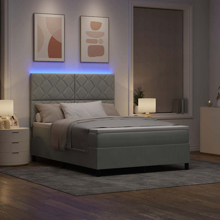 LED Box Spring Bed med hovedgærde Lysegrå 160 x 200 cm Fløjl