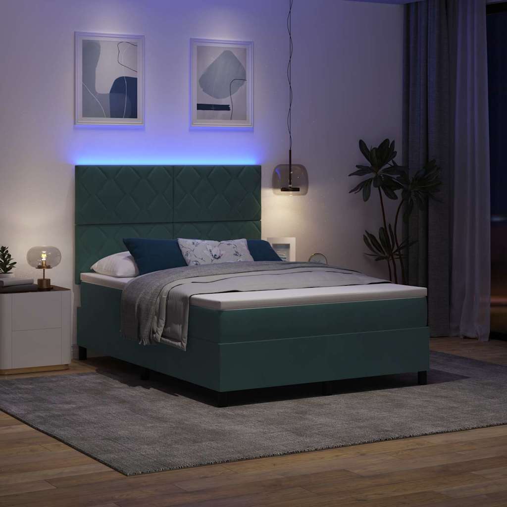 LED Box Spring Bed med hovedgærde Mørkegrøn 160 x 200 cm Fløjl