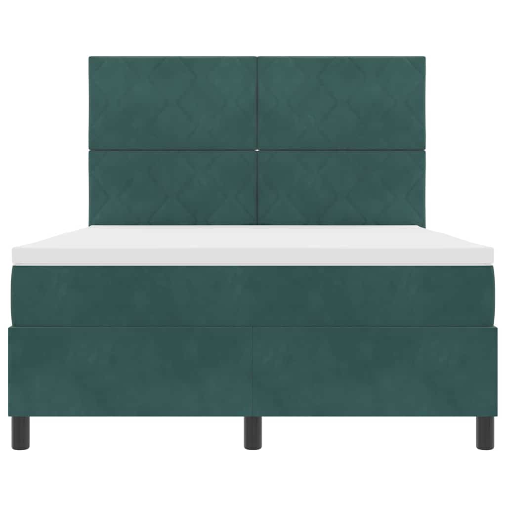 LED Box Spring Bed med hovedgærde Mørkegrøn 160 x 200 cm Fløjl