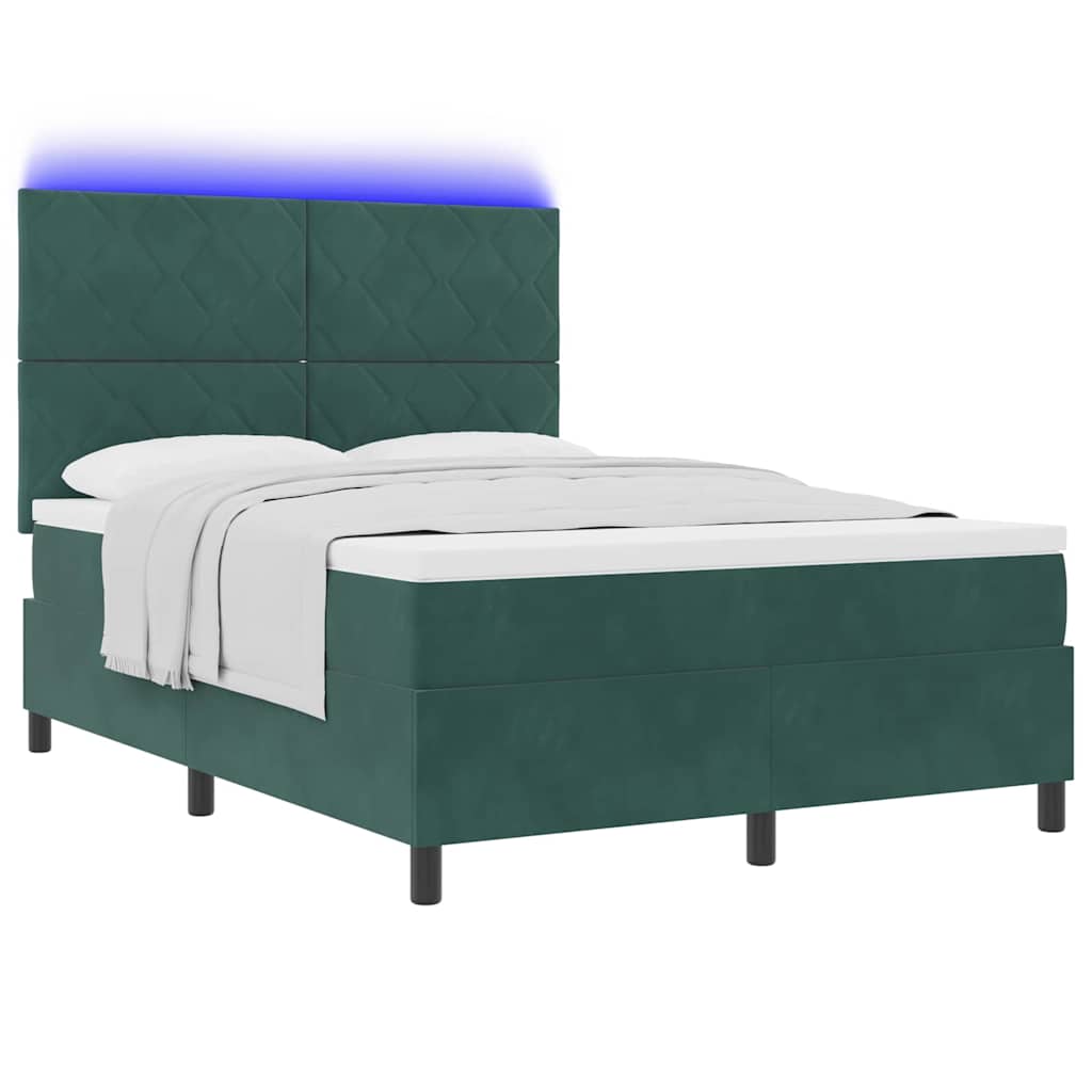 LED Box Spring Bed med hovedgærde Mørkegrøn 160 x 200 cm Fløjl