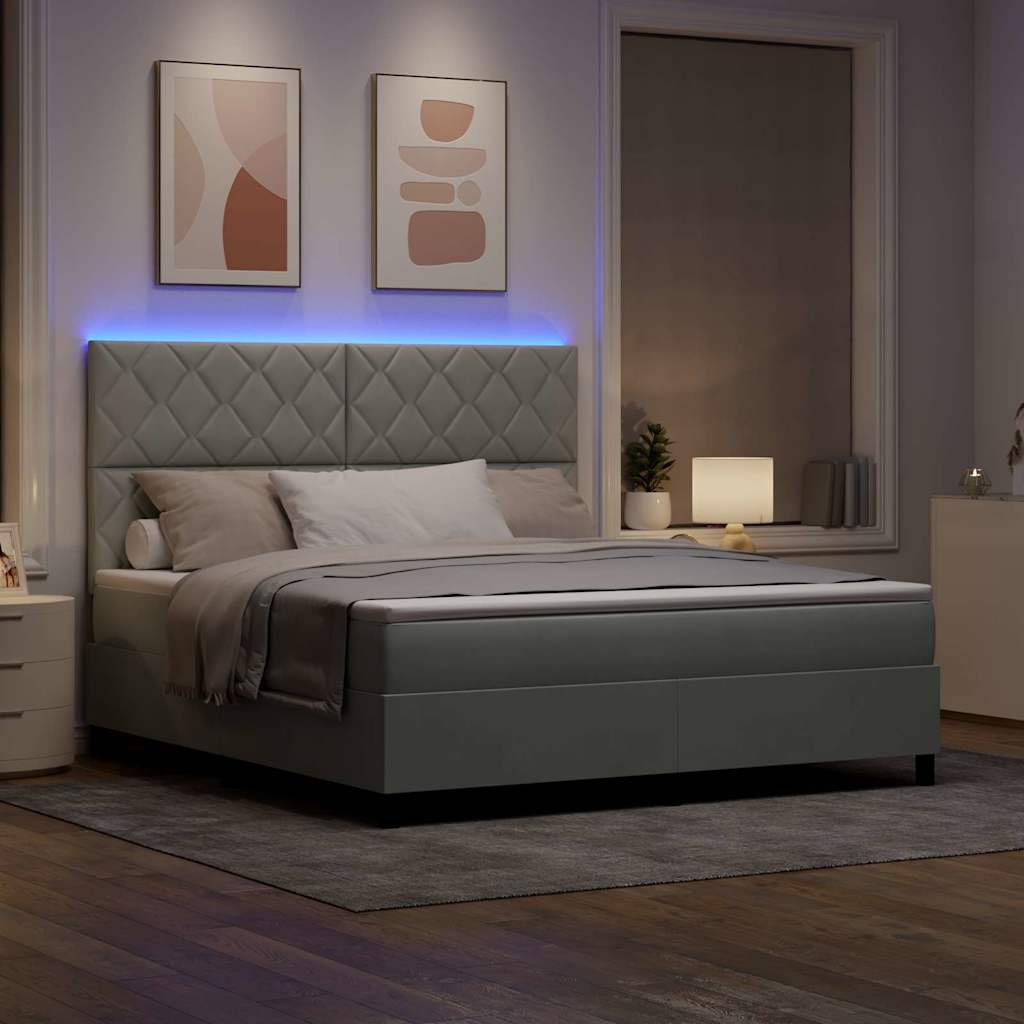 LED Box Spring Bed med hovedgærde Lysegrå 180 x 200 cm Fløjl