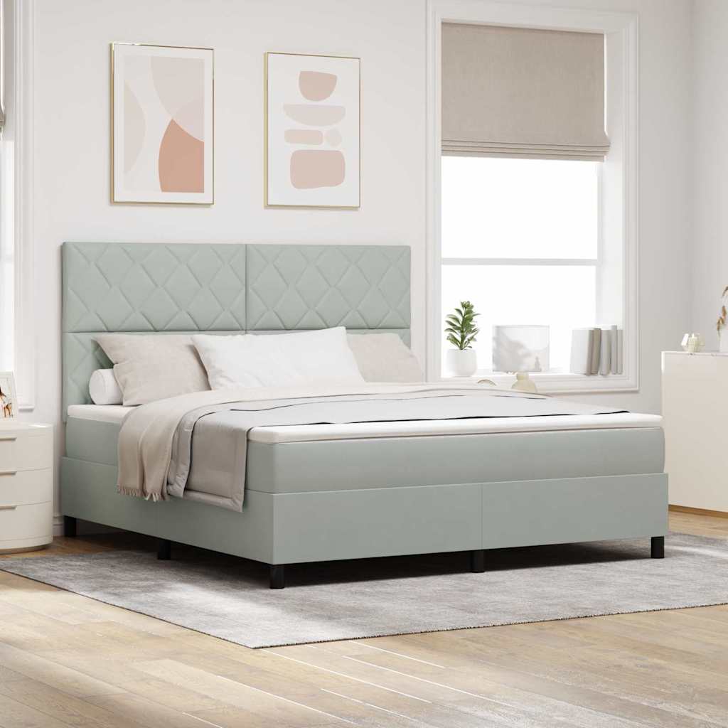 LED Box Spring Bed med hovedgærde Lysegrå 180 x 200 cm Fløjl