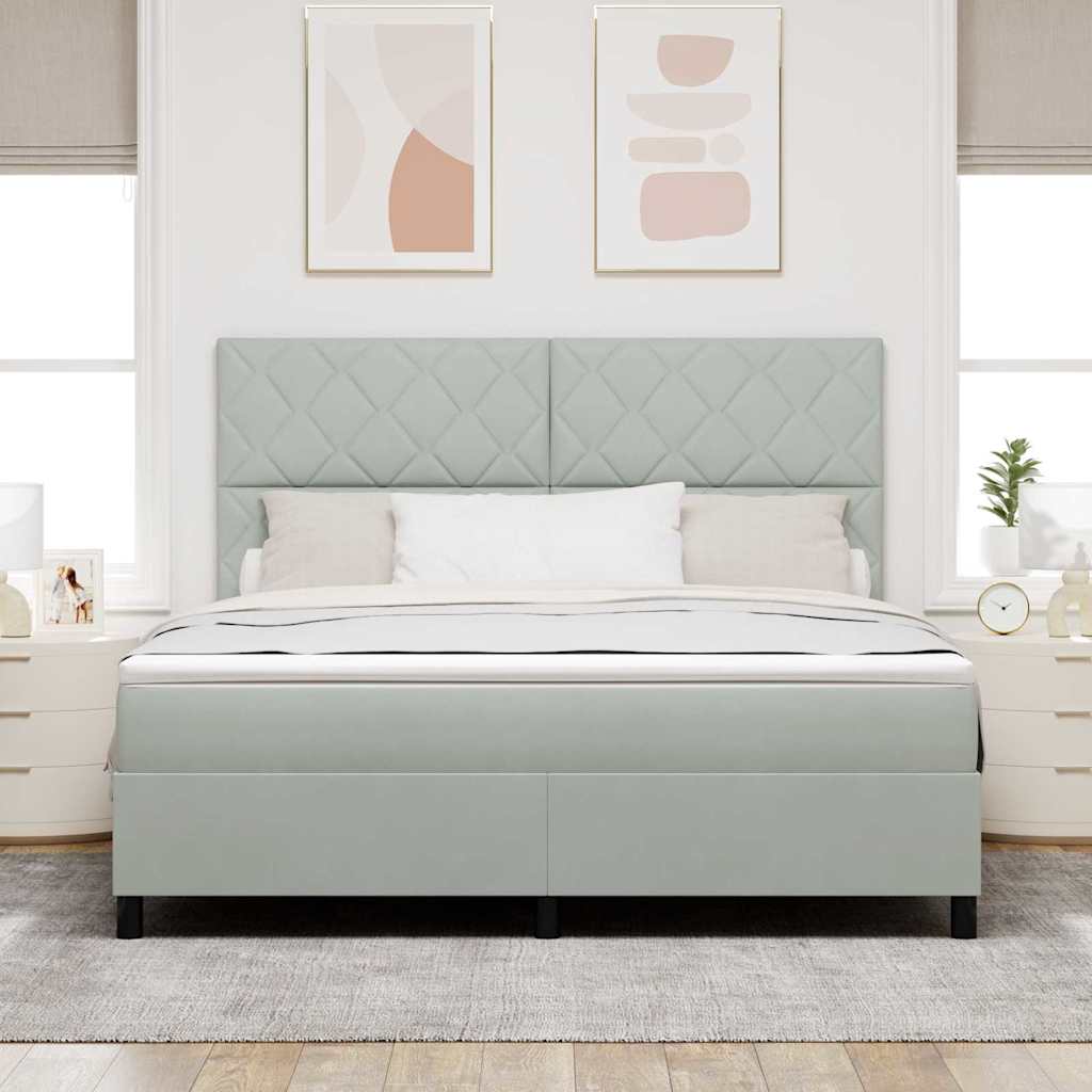 LED Box Spring Bed med hovedgærde Lysegrå 180 x 200 cm Fløjl