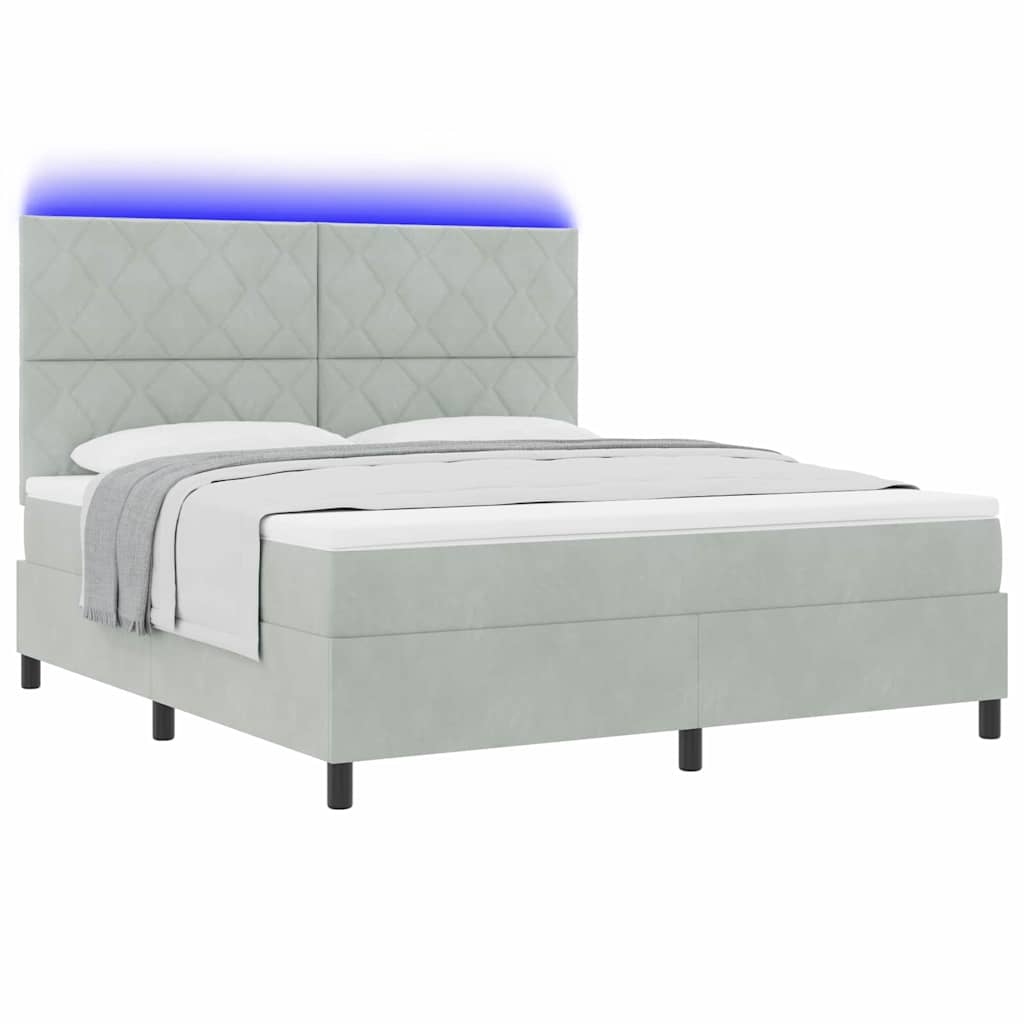 LED Box Spring Bed med hovedgærde Lysegrå 180 x 200 cm Fløjl