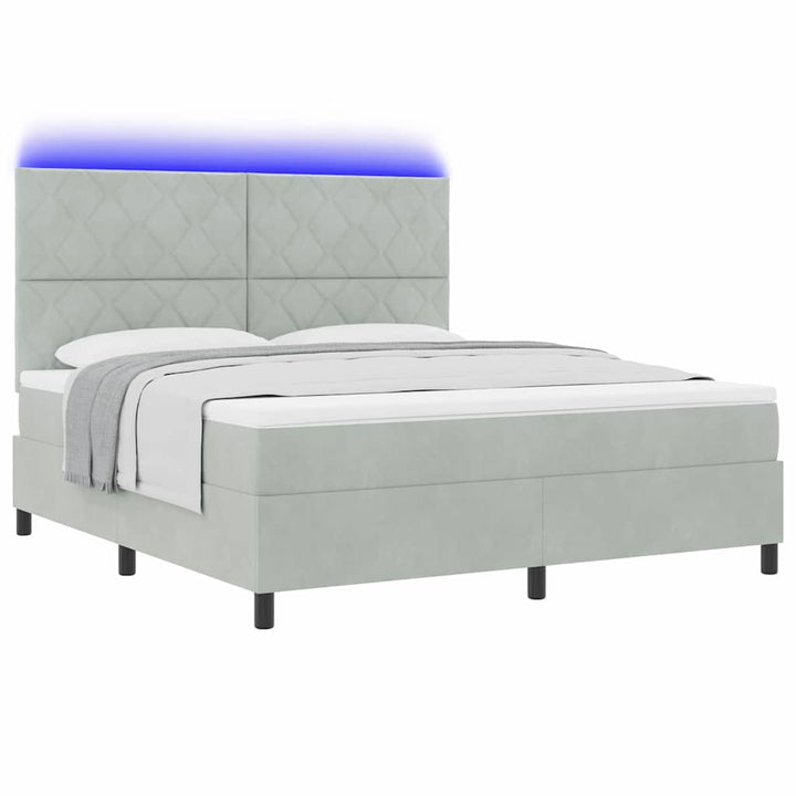 LED Box Spring Bed med hovedgærde Lysegrå 180 x 200 cm Fløjl