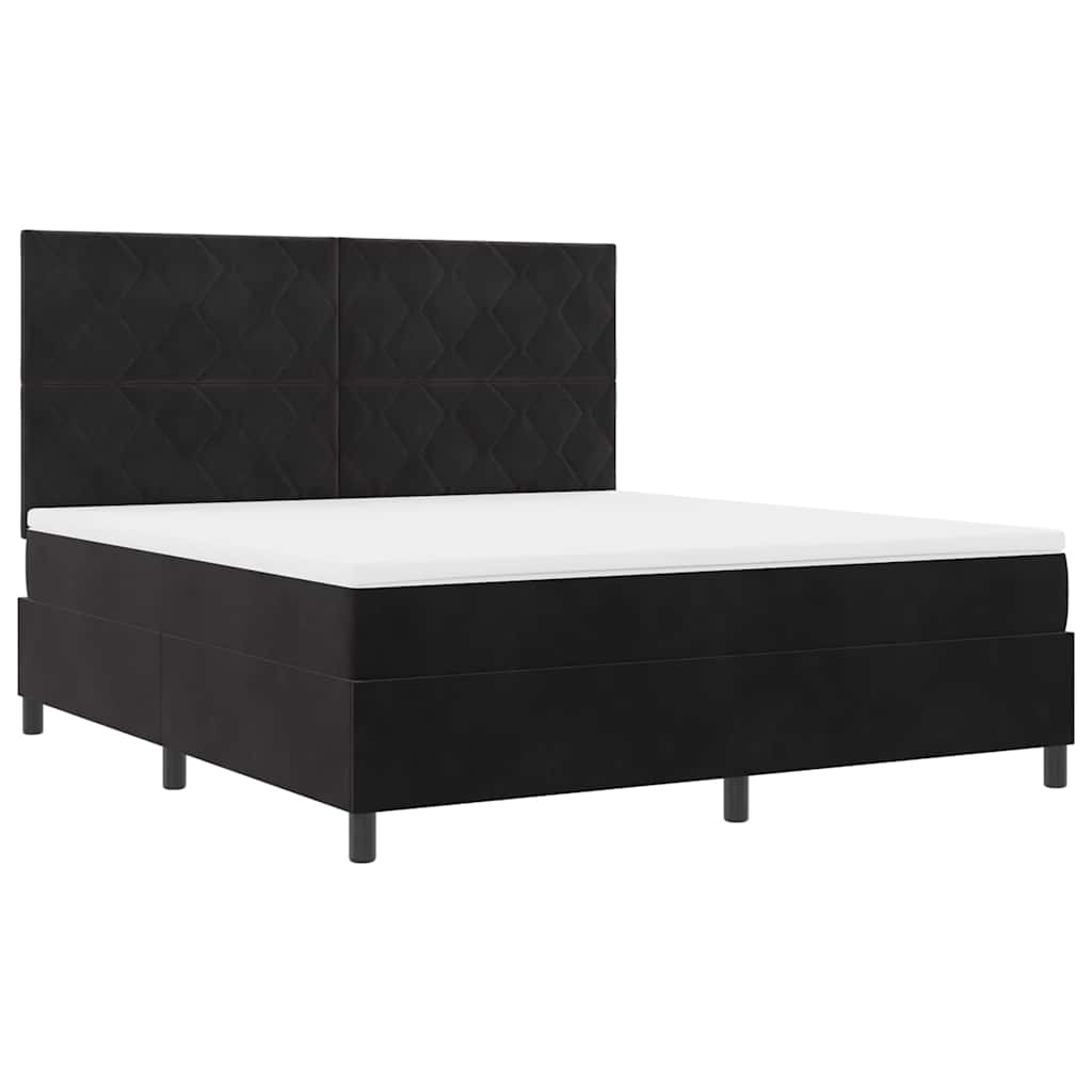 LED Box Spring Bed med hovedgærde Sort 180 x 200 cm Fløjl