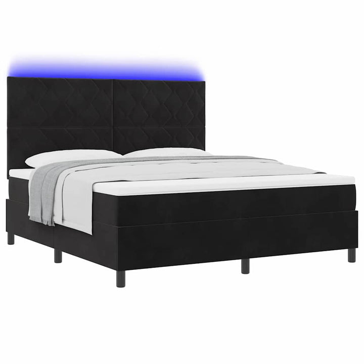 LED Box Spring Bed med hovedgærde Sort 180 x 200 cm Fløjl