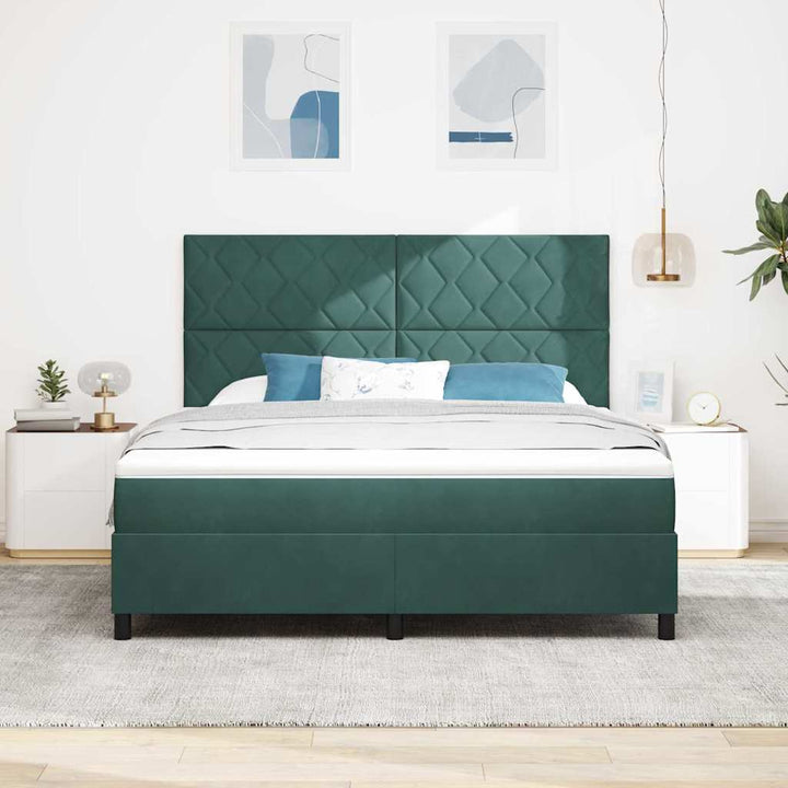 LED Box Spring Bed med hovedgærde Mørkegrøn 180 x 200 cm Fløjl