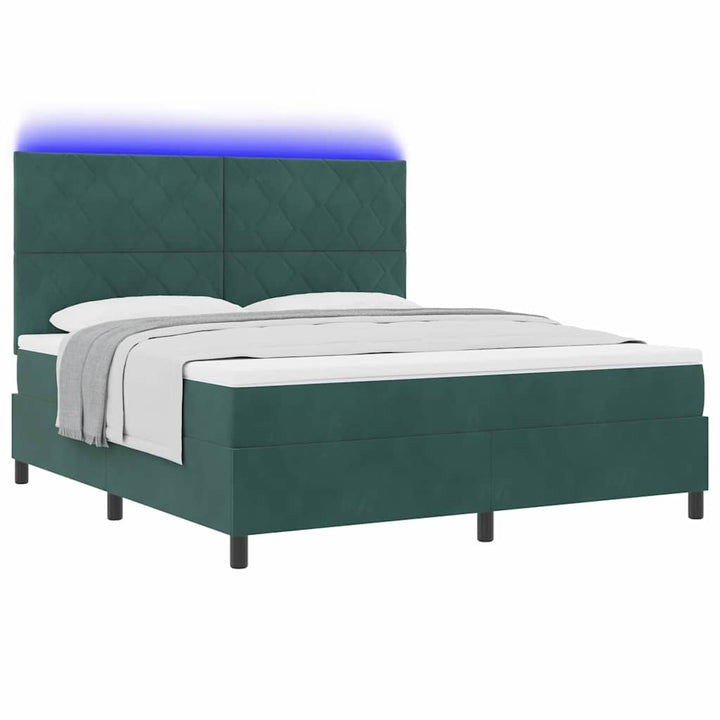 LED Box Spring Bed med hovedgærde Mørkegrøn 180 x 200 cm Fløjl