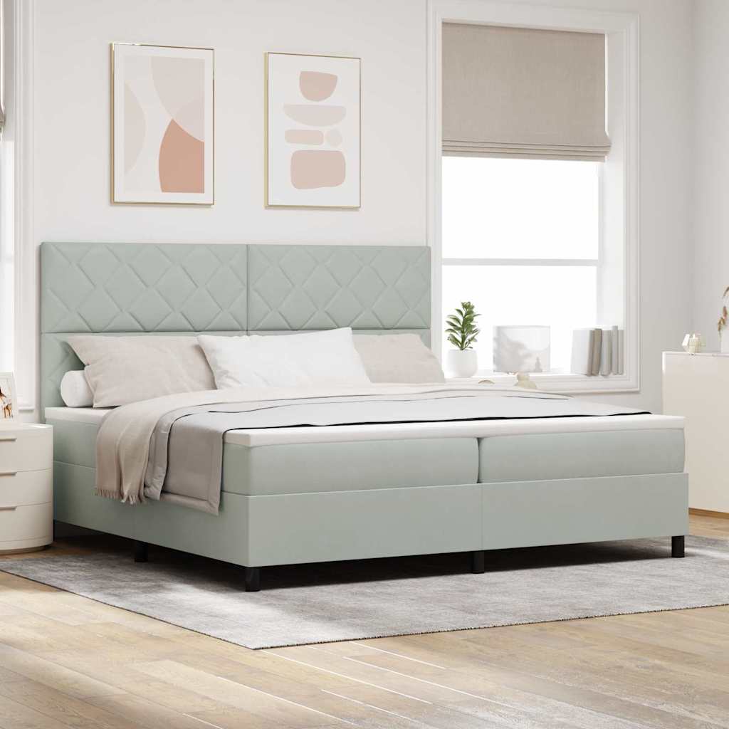 LED Box Spring Bed med hovedgærde Lysegrå 200 x 200 cm Fløjl