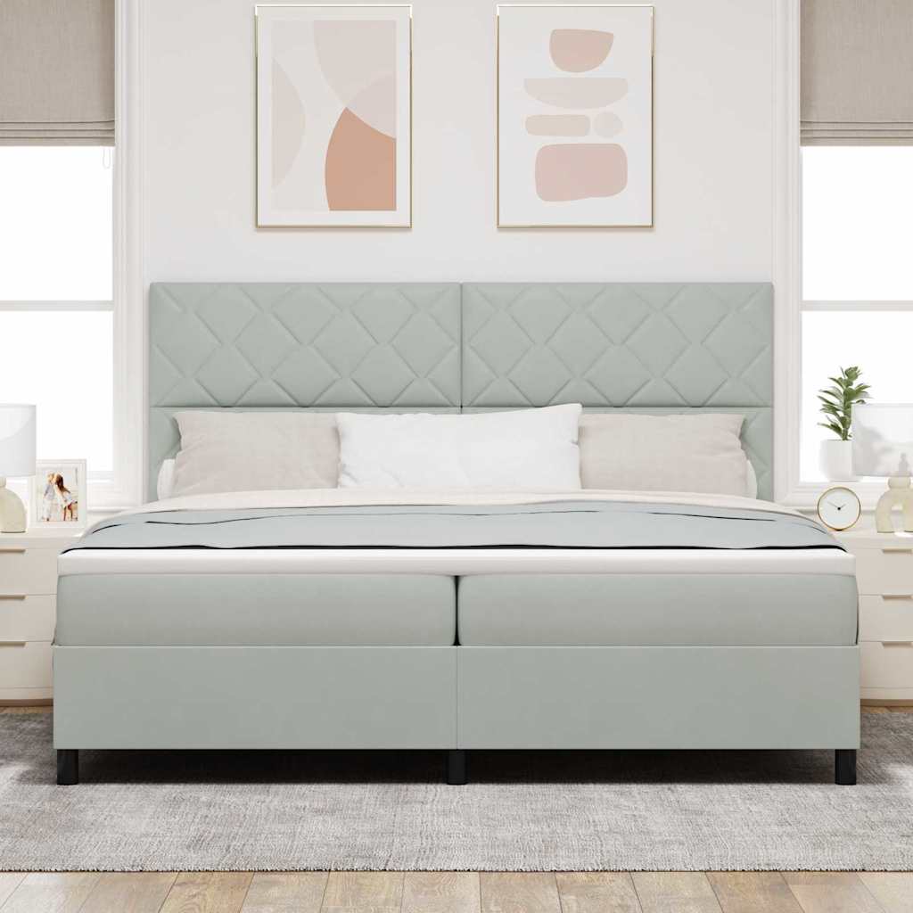 LED Box Spring Bed med hovedgærde Lysegrå 200 x 200 cm Fløjl