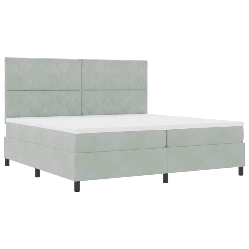 LED Box Spring Bed med hovedgærde Lysegrå 200 x 200 cm Fløjl