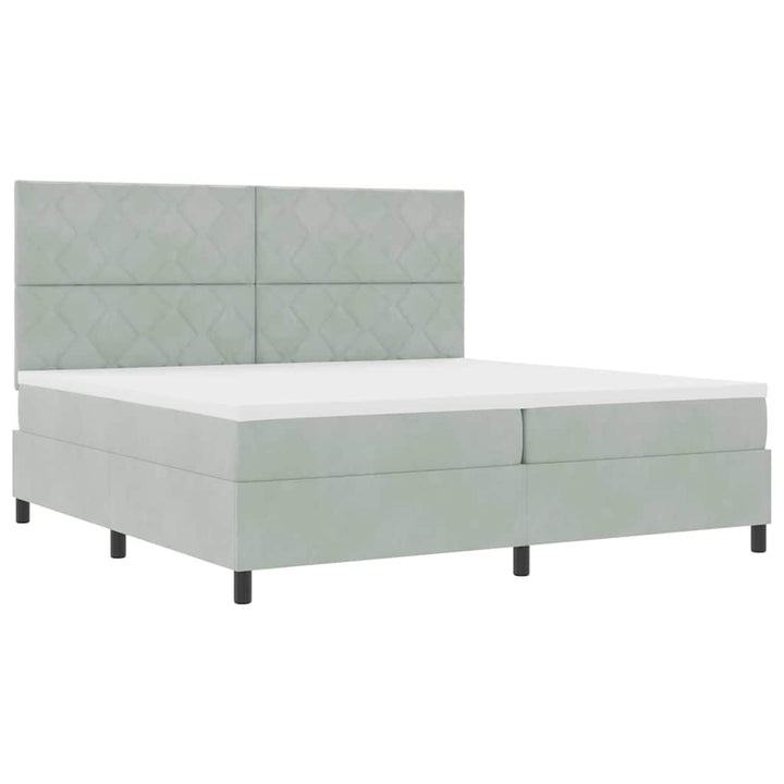 LED Box Spring Bed med hovedgærde Lysegrå 200 x 200 cm Fløjl