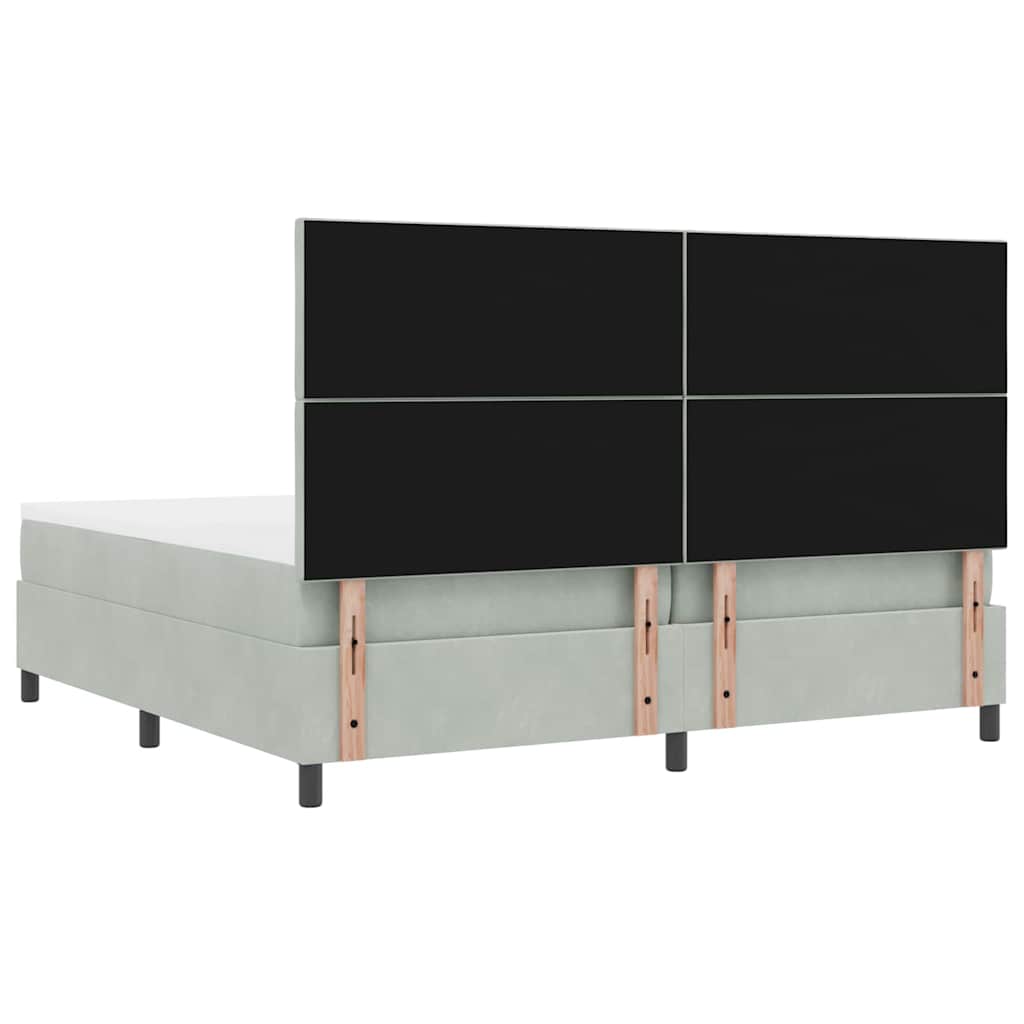 LED Box Spring Bed med hovedgærde Lysegrå 200 x 200 cm Fløjl