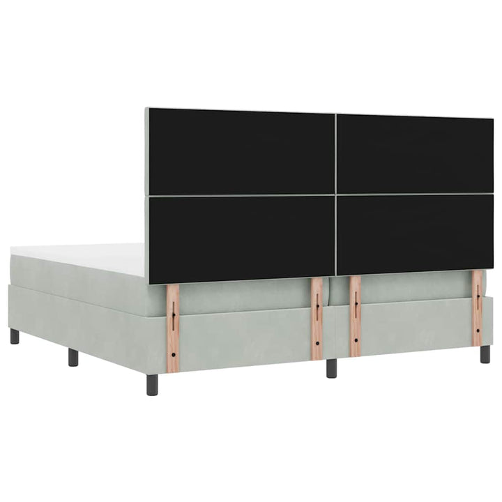 LED Box Spring Bed med hovedgærde Lysegrå 200 x 200 cm Fløjl