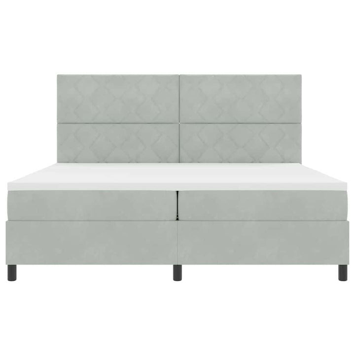 LED Box Spring Bed med hovedgærde Lysegrå 200 x 200 cm Fløjl