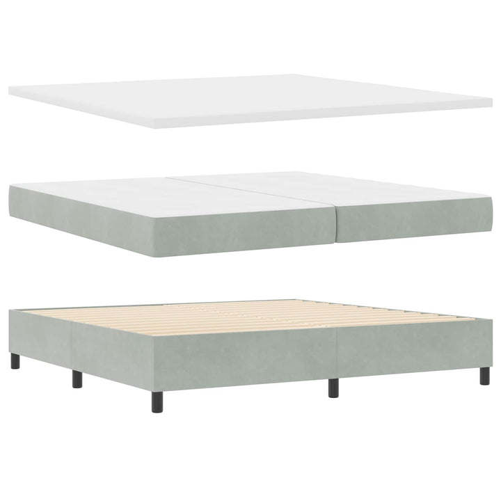 LED Box Spring Bed med hovedgærde Lysegrå 200 x 200 cm Fløjl