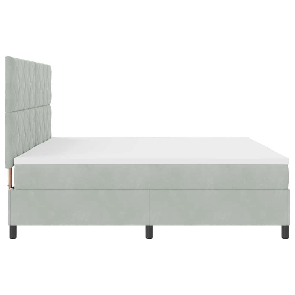 LED Box Spring Bed med hovedgærde Lysegrå 200 x 200 cm Fløjl