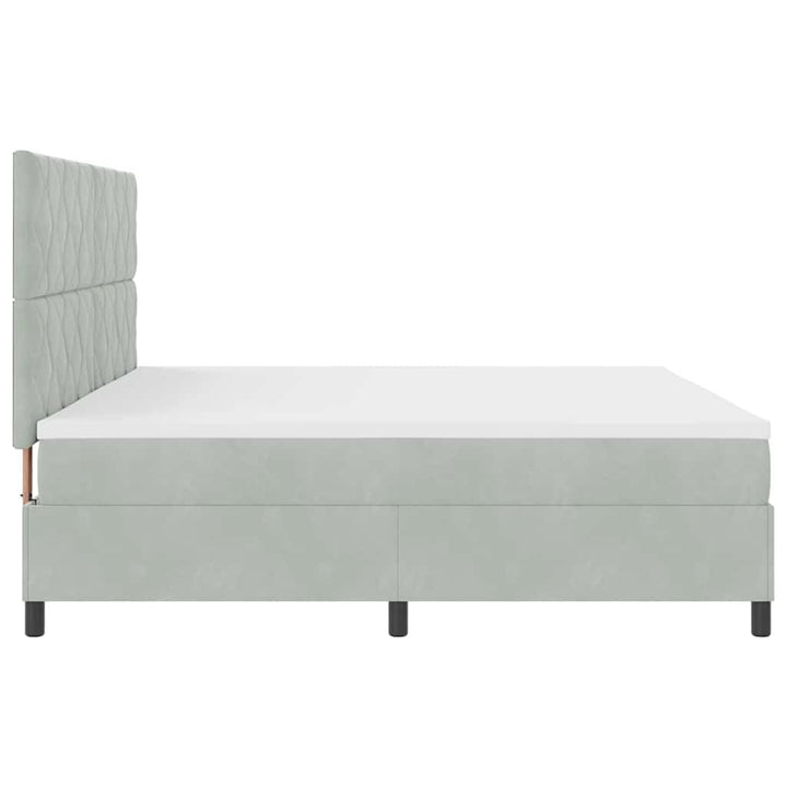 LED Box Spring Bed med hovedgærde Lysegrå 200 x 200 cm Fløjl