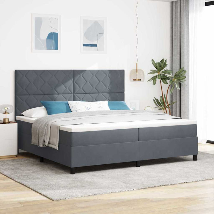 LED Box Spring Bed med hovedgærde Mørkegrå 200 x 200 cm Fløjl