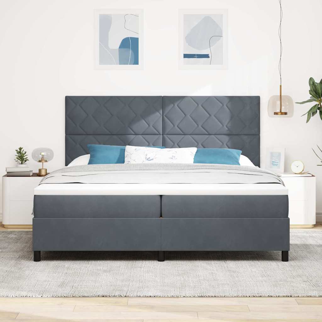 LED Box Spring Bed med hovedgærde Mørkegrå 200 x 200 cm Fløjl