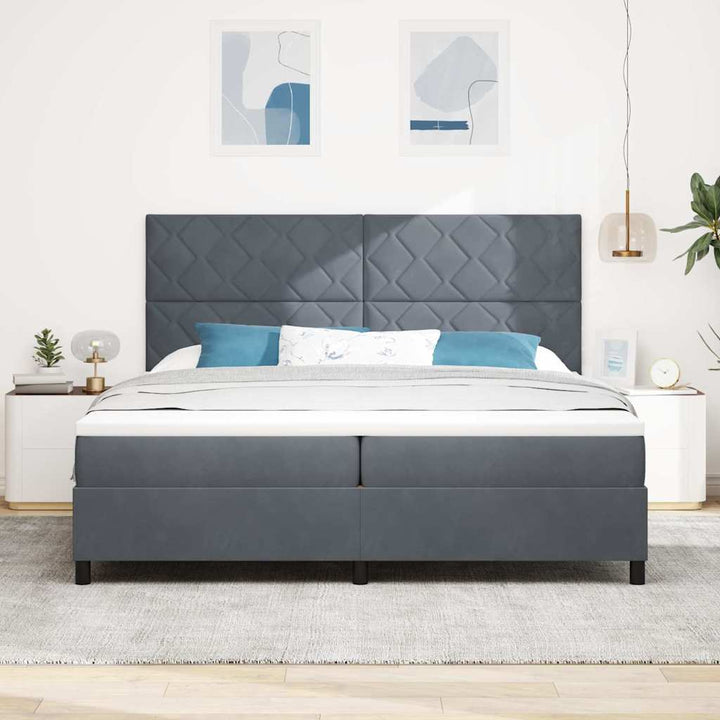 LED Box Spring Bed med hovedgærde Mørkegrå 200 x 200 cm Fløjl