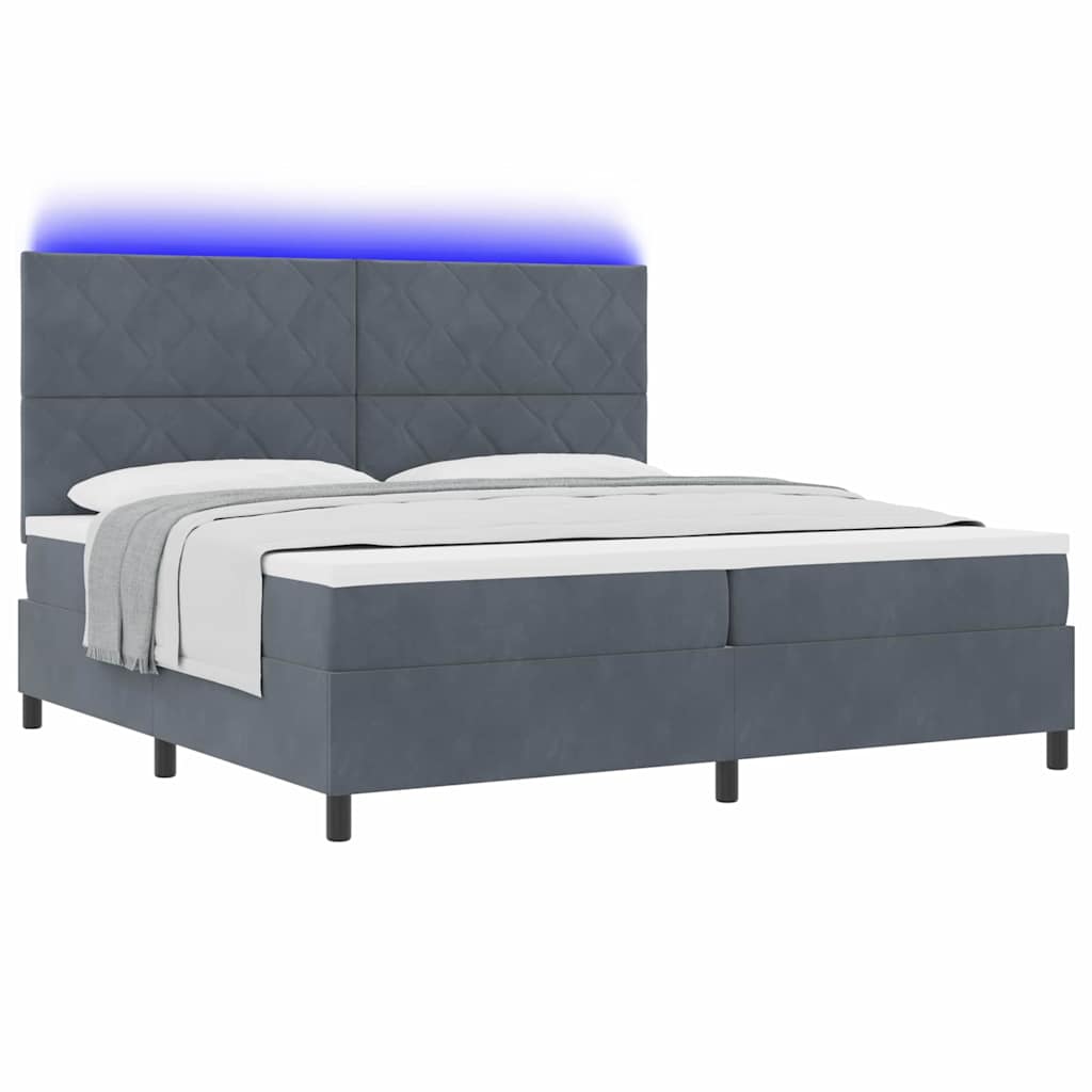 LED Box Spring Bed med hovedgærde Mørkegrå 200 x 200 cm Fløjl