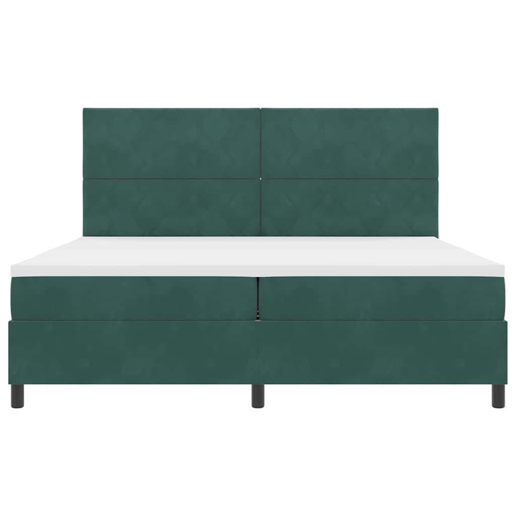 LED Box Spring Bed med hovedgærde Mørkegrøn 200 x 200 cm Fløjl