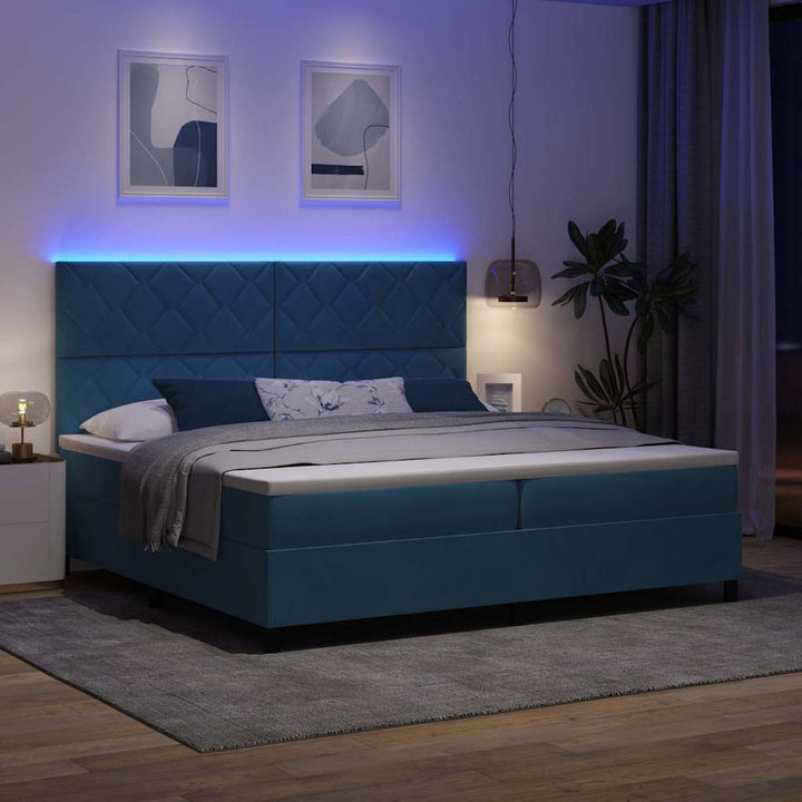 LED Box Spring Bed med hovedgærde Mørk blå 200 x 200 cm Fløjl