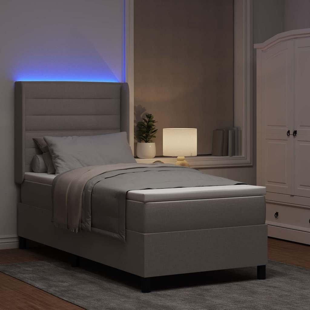 LED Box Spring Bed med hovedgærde Gråbrun 80 x 200 cm Stof