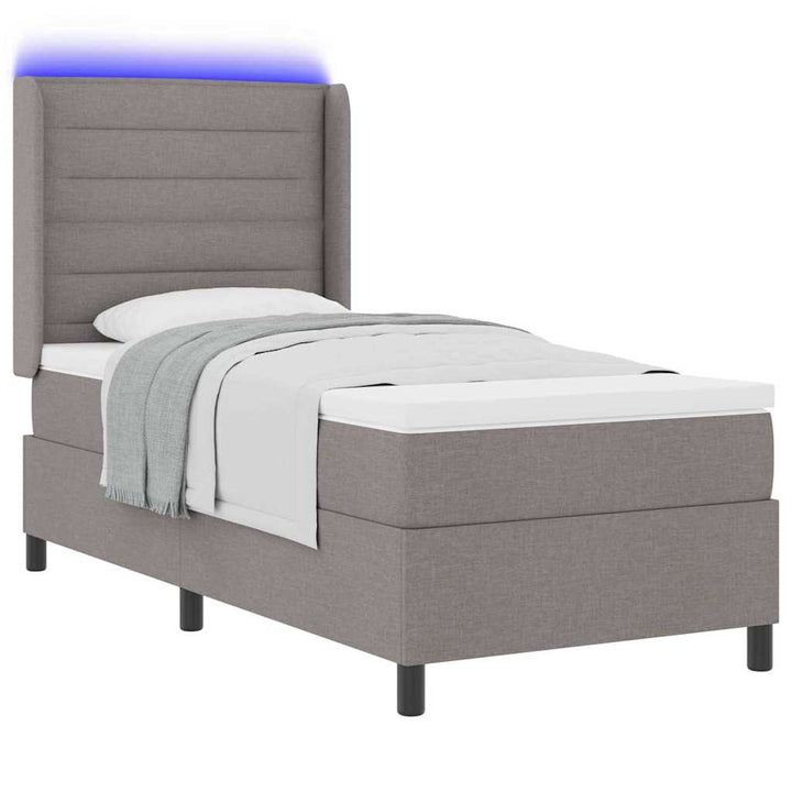 LED Box Spring Bed med hovedgærde Gråbrun 80 x 200 cm Stof