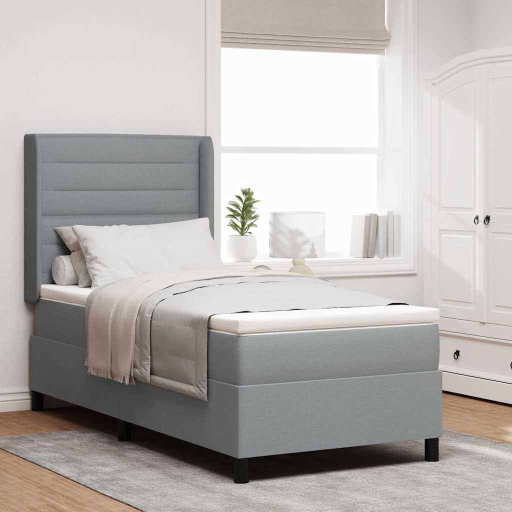 LED Box Spring Bed med madras Lysegrå 90 x 190 cm Stof