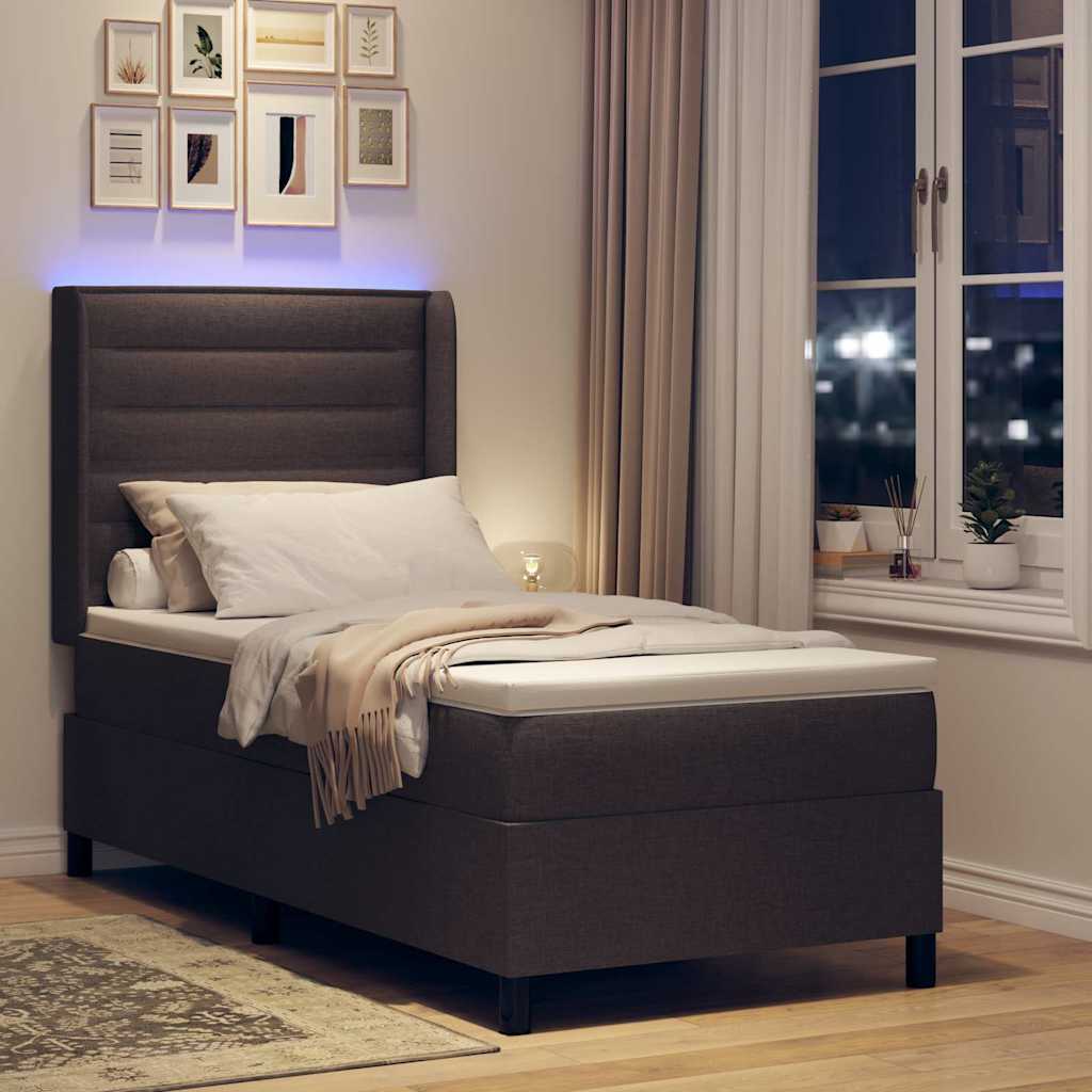 LED Box Spring Bed med madras Mørk Brun 90 x 190 cm Stof