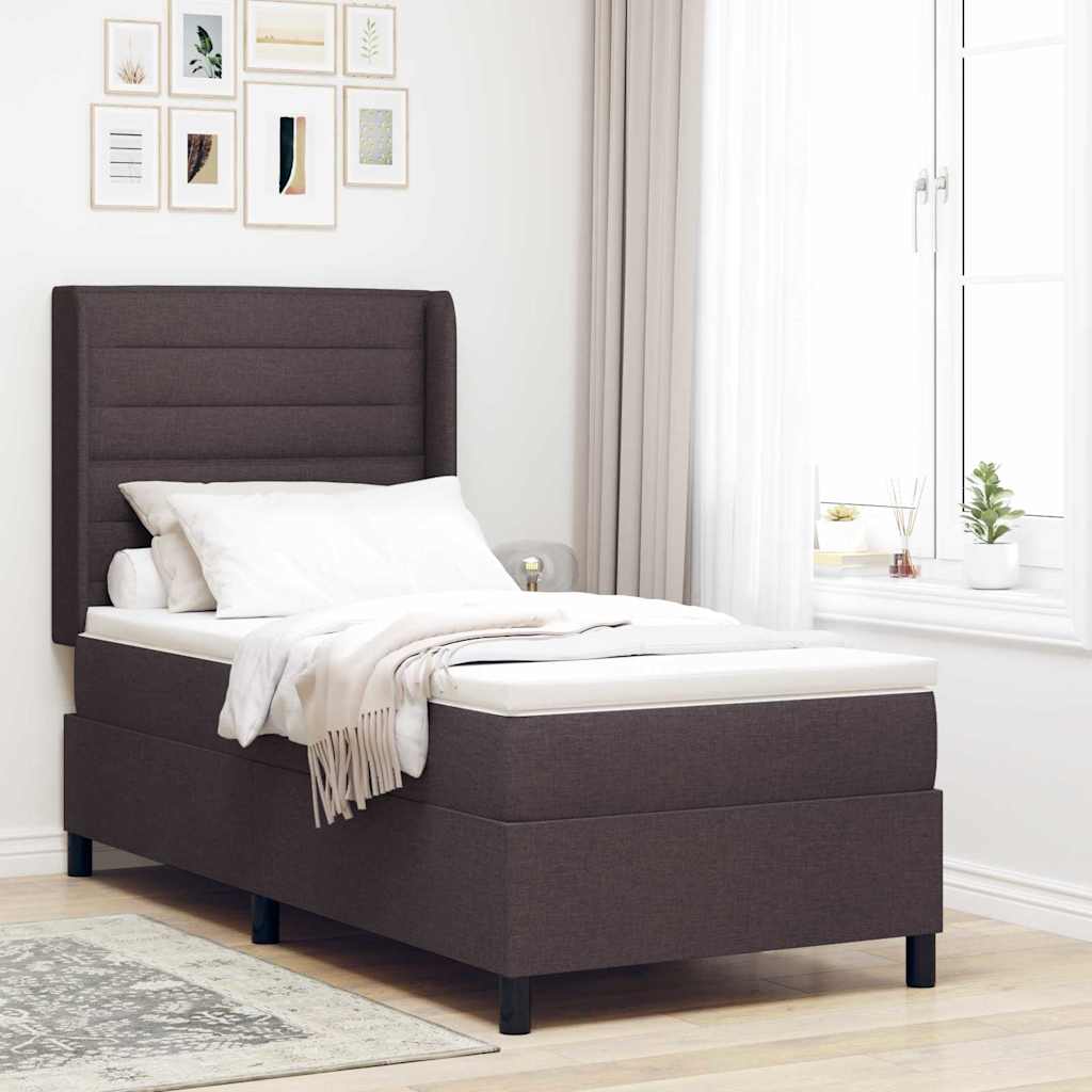 LED Box Spring Bed med madras Mørk Brun 90 x 190 cm Stof