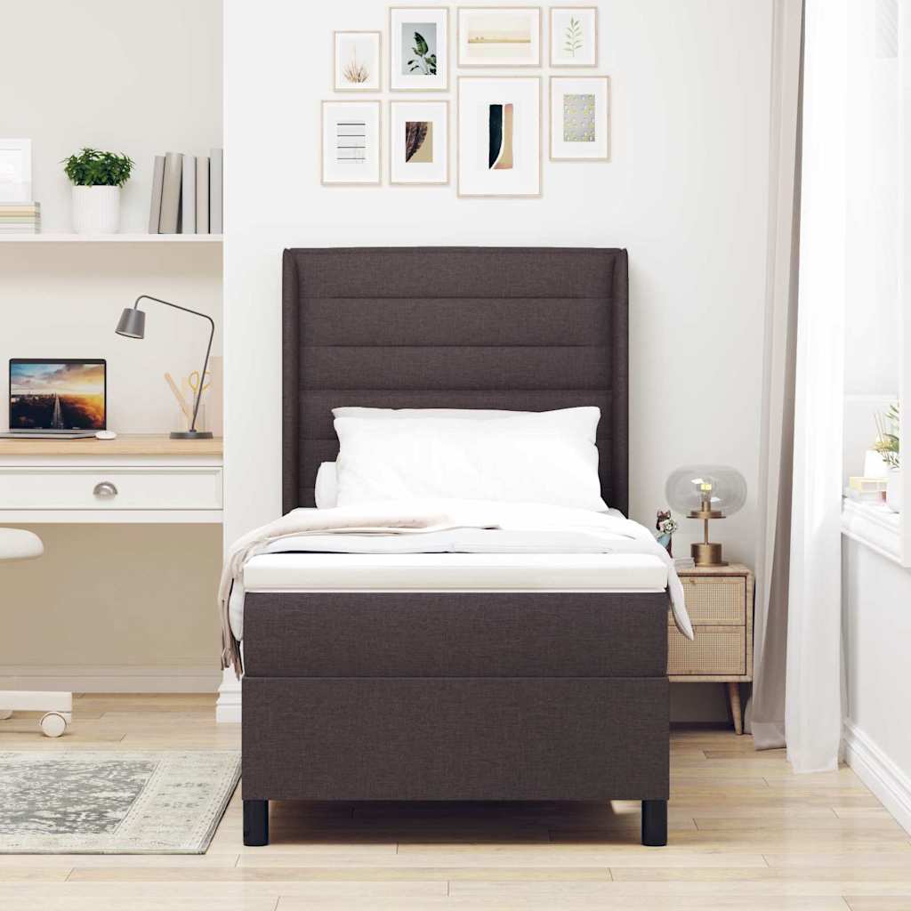 LED Box Spring Bed med madras Mørk Brun 90 x 190 cm Stof
