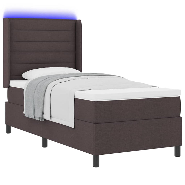 LED Box Spring Bed med madras Mørk Brun 90 x 190 cm Stof