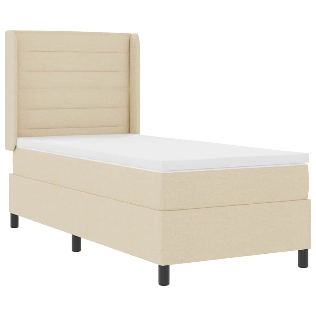 LED Box Spring Bed med madras Creme 90 x 190 cm Stof