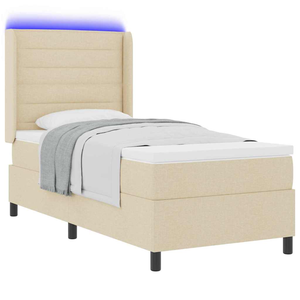 LED Box Spring Bed med madras Creme 90 x 190 cm Stof