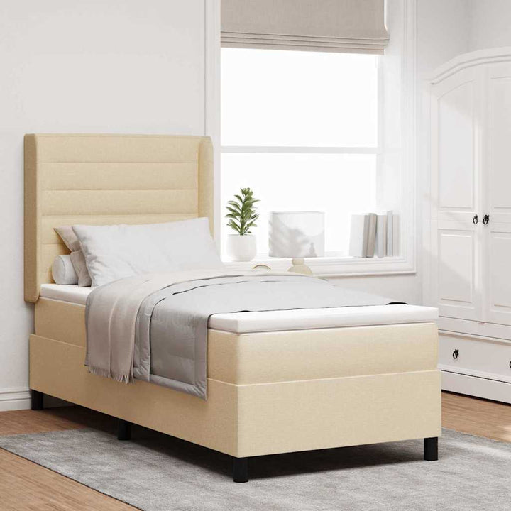 LED Box Spring Bed med madras Creme 90 x 200 cm Stof
