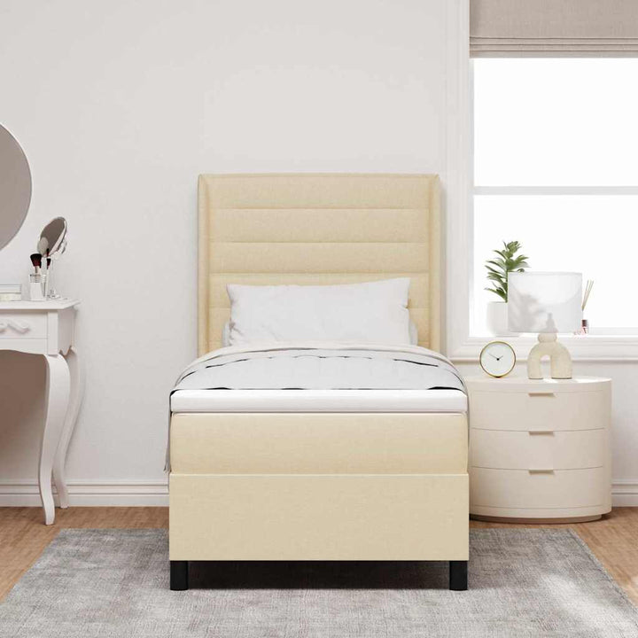 LED Box Spring Bed med madras Creme 90 x 200 cm Stof