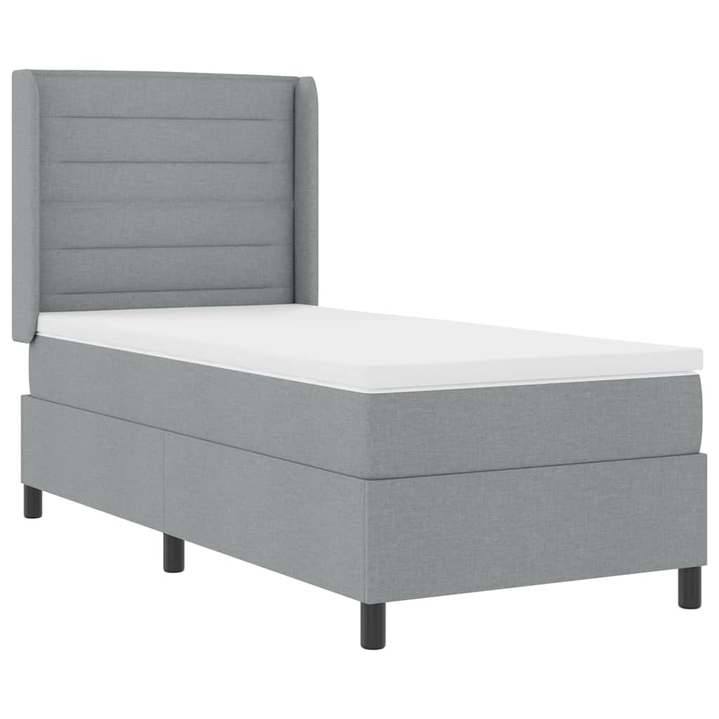 LED Box Spring Bed med madras Lysegrå 100 x 200 cm Stof