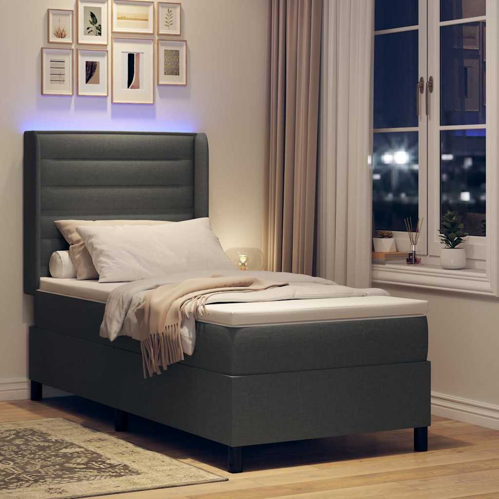 LED Box Spring Bed med madras Mørkegrå 100 x 200 cm Stof