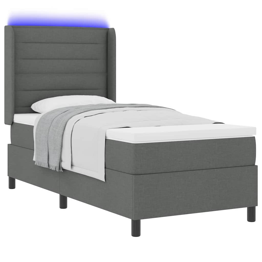 LED Box Spring Bed med madras Mørkegrå 100 x 200 cm Stof