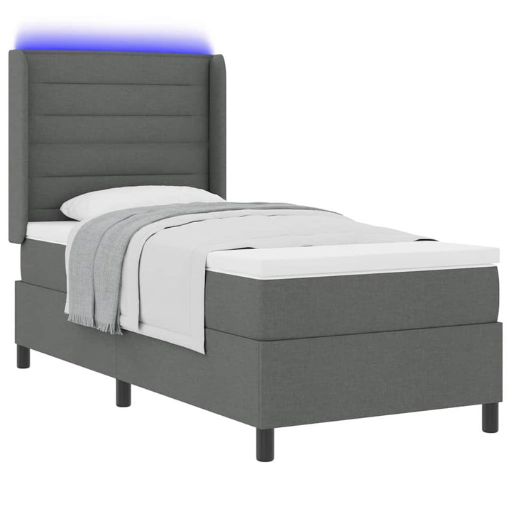 LED Box Spring Bed med madras Mørkegrå 100 x 200 cm Stof