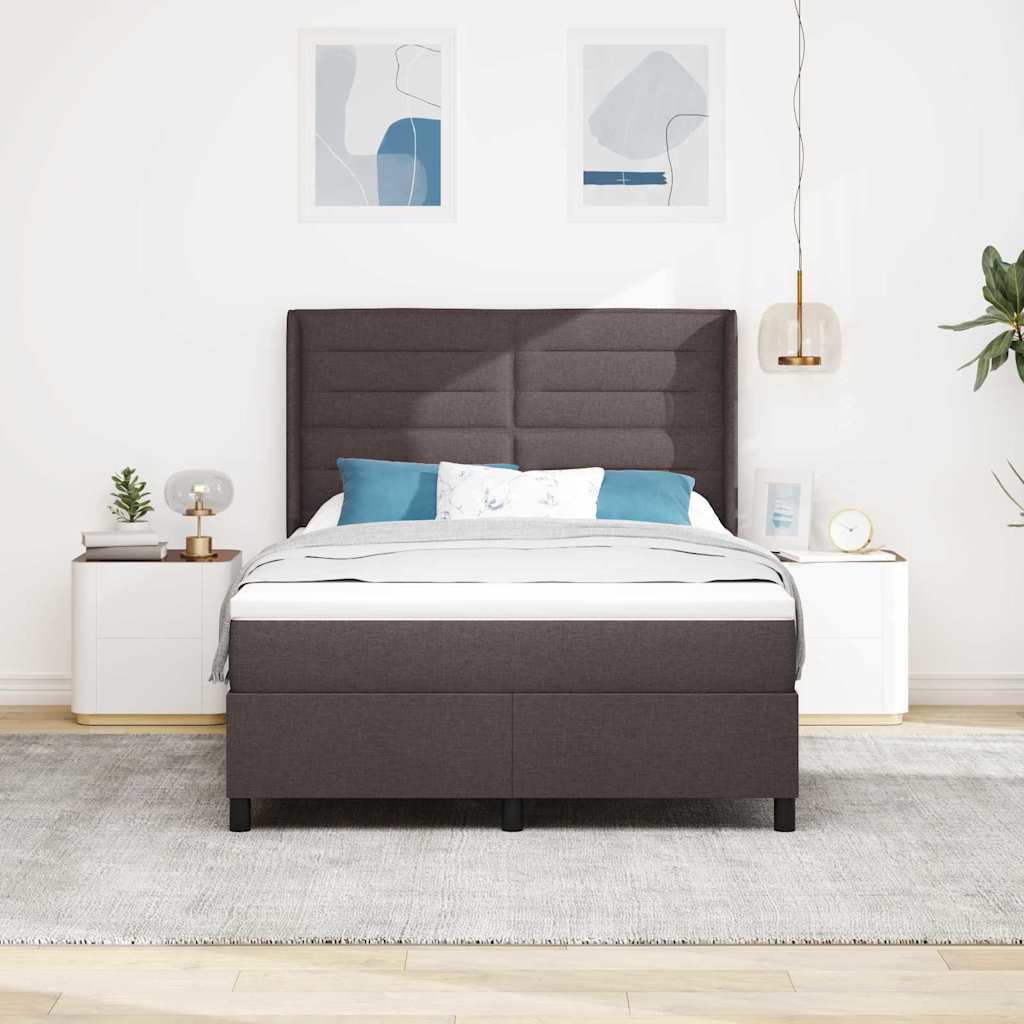 LED Box Spring Bed med madras Mørk Brun 140 x 190 cm Stof