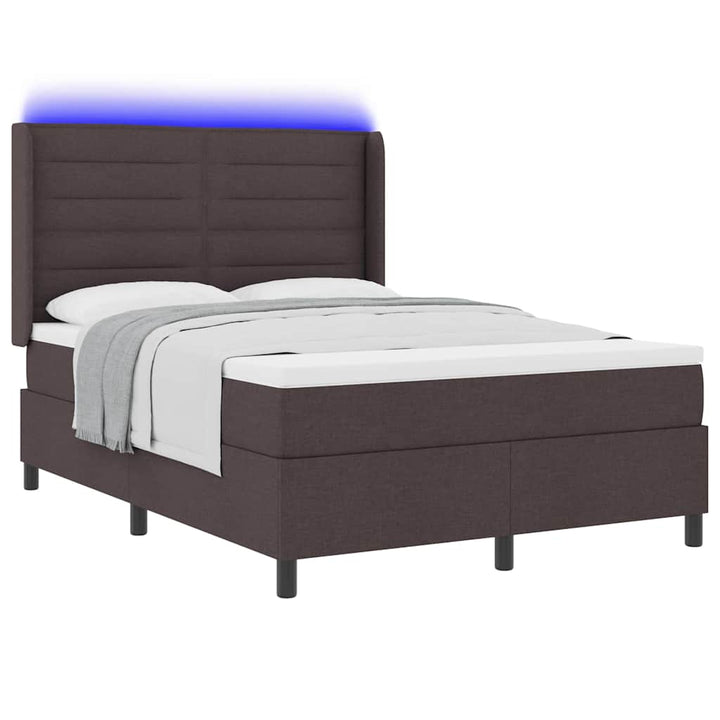 LED Box Spring Bed med madras Mørk Brun 140 x 190 cm Stof