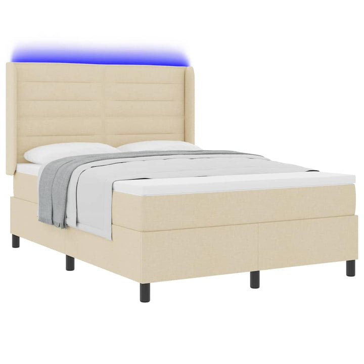 LED Box Spring Bed med madras Creme 140 x 190 cm Stof