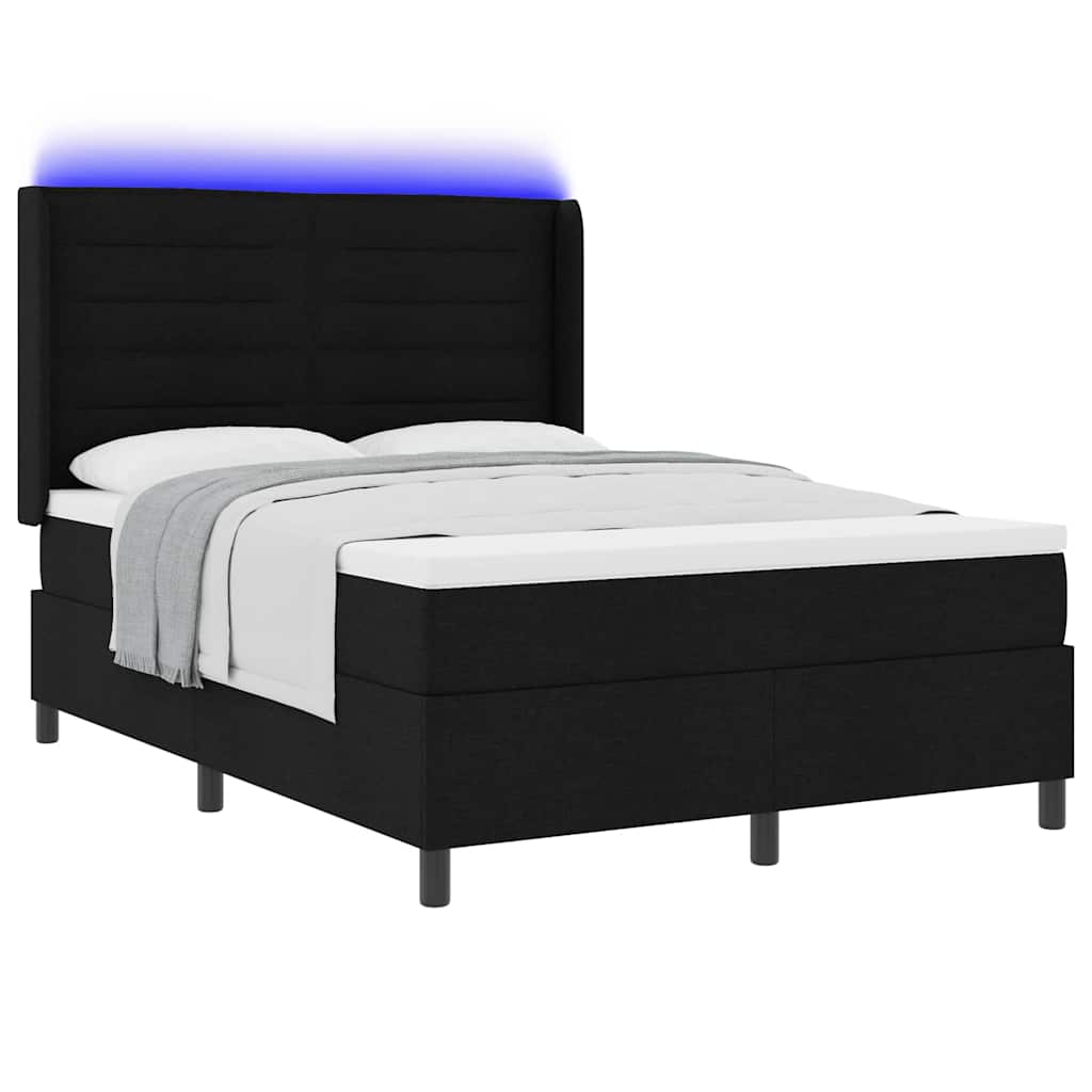 LED Box Spring Bed med madras Sort 140 x 200 cm Stof